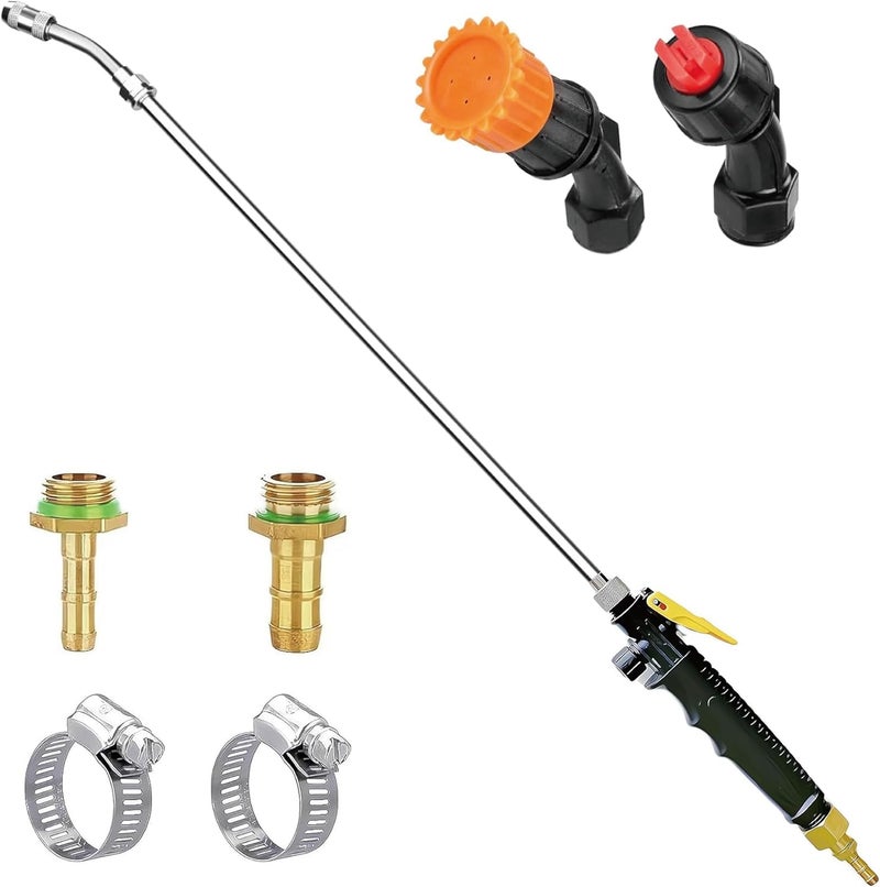 VanPet Stainless Steel Sprayer Wand Replacement with 3 Types of Nozzles, Fan Nozzle, 1/4" & 3/8" Brass Barb and 2 Hose Clamps (29 Inch Wand with 3 Nozzles) - Image 1